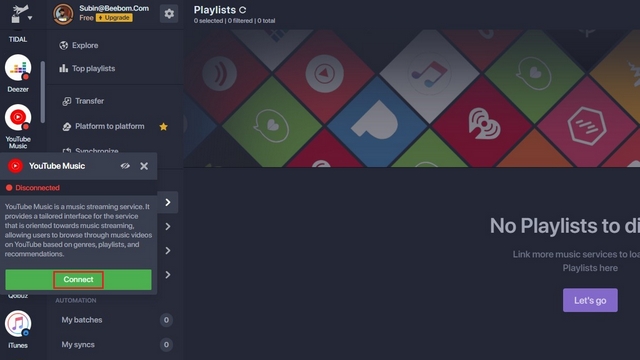 connect yt music to soundiiz