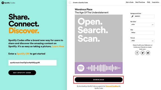 customize and download spotify code