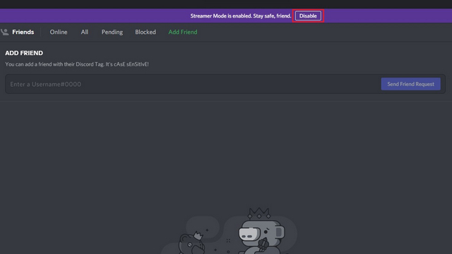 disable streamer mode discord