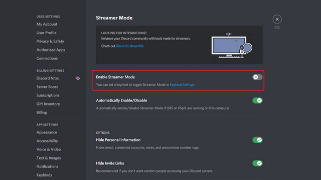 disable streamer mode on discord