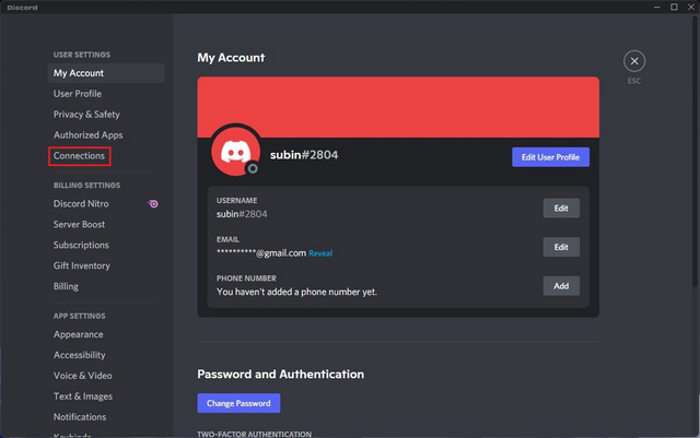 discord connections tab