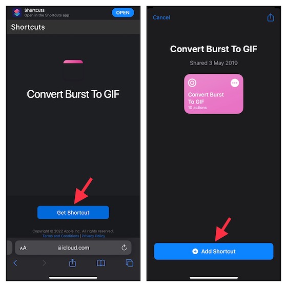 download the "Convert Burst to GIF" shortcut on your iPhone or iPad