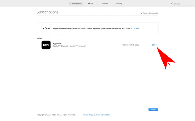 edit active apple tv+ subscription on mac