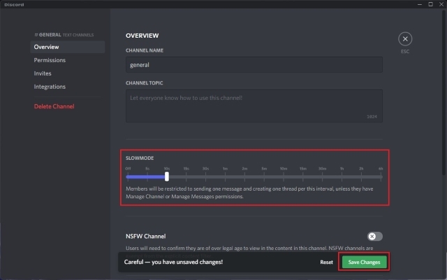 enable slow mode and save changes