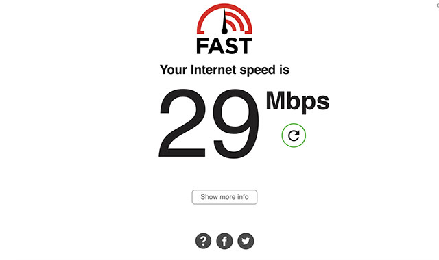 fastdotcom Internet-Geschwindigkeitstest-Screenshot