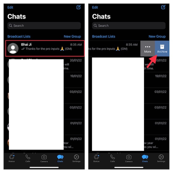hide WhatsApp chats on iPhone