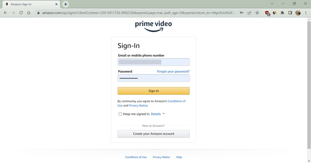 amazon prime video log in page