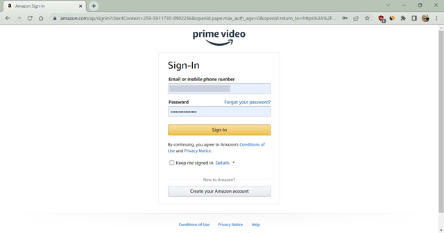 amazon prime video log in page