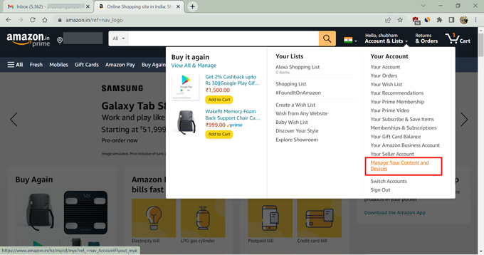 manage your content and devices on Amazon account