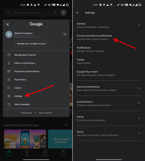 move to google play settings