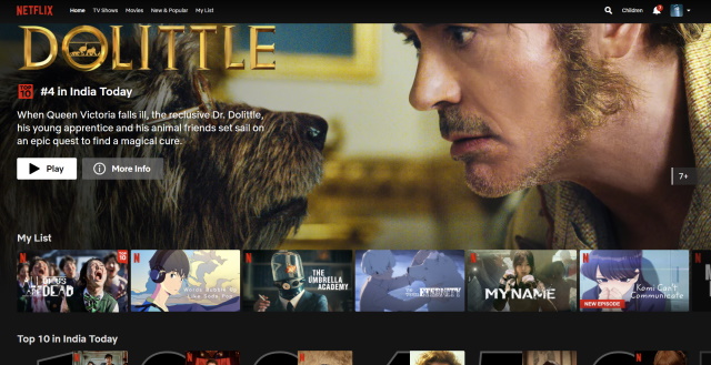 Netflix aktuelle Benutzeroberfläche des Startbildschirms