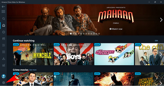 open prime video settings on windows application