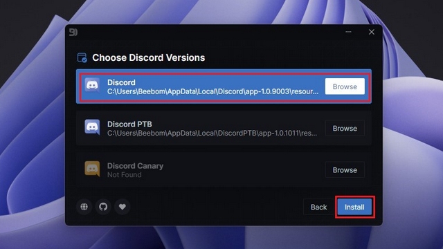 Wählen Sie die Discord-Version, um Discord-Designs zu installieren