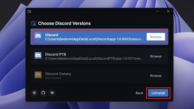 choose Discord version to install Discord themes