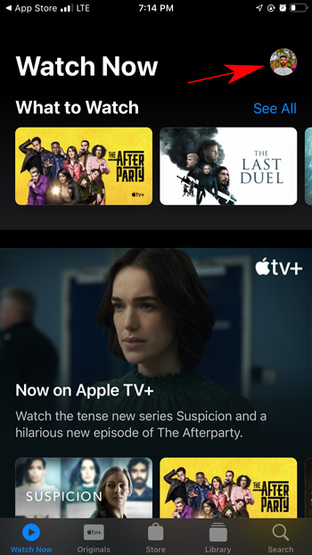 tap on profile icon in Apple TV+ app on iPhone