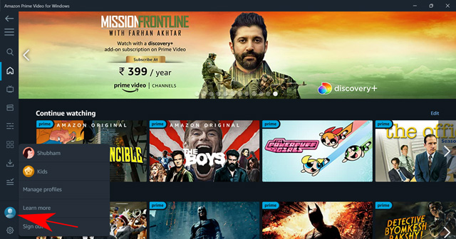 open prime video profile on windows application