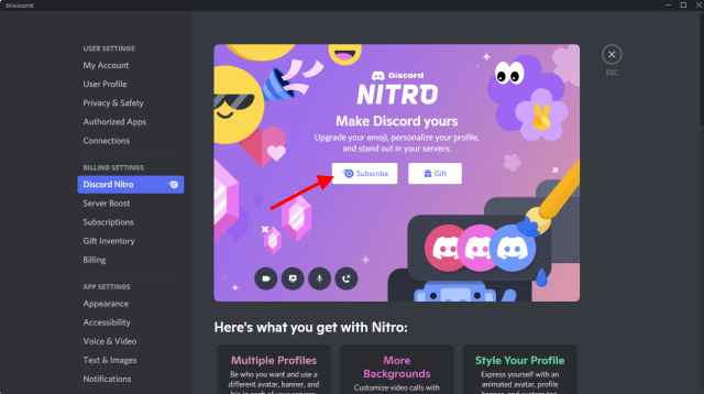subscribe to discord nitro - desktop app