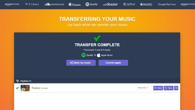 Spotify playlist transfer complete