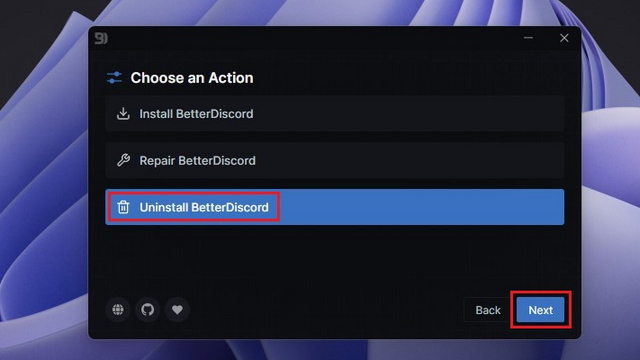 uninstall betterdiscord