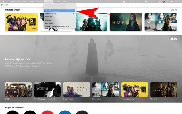 view my account option in apple tv+ on mac