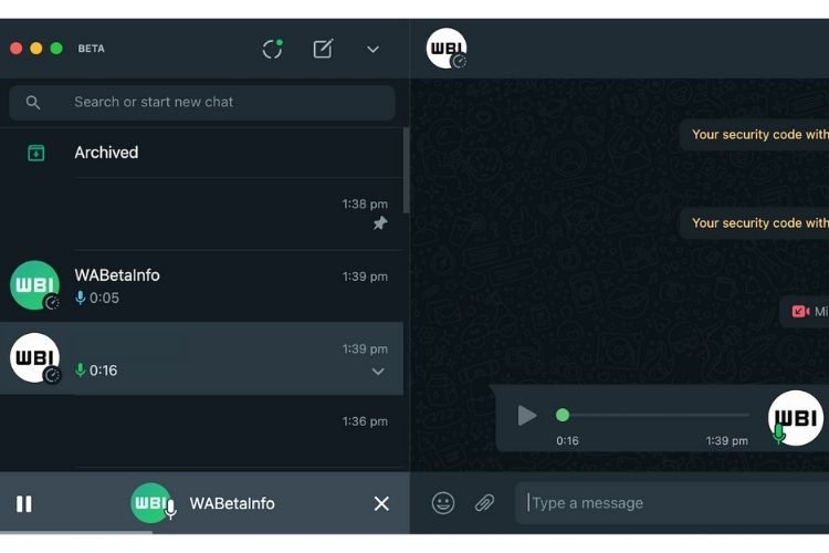 whatsapp global media player on desktop beta