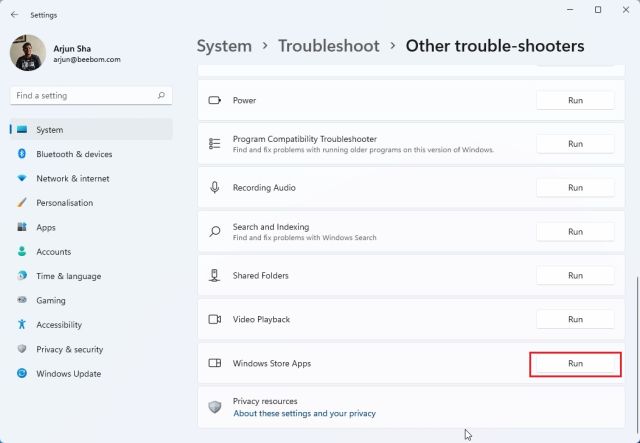 7. Run Microsoft Store Troubleshooter