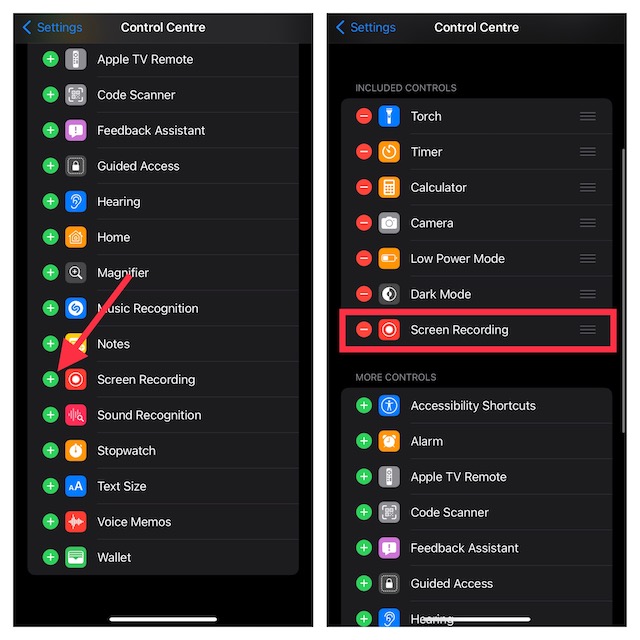 Add screen recorder to iPhone and iPad control center