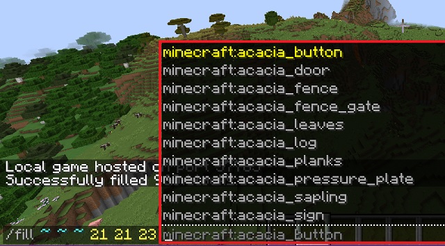 Block Suggestions in Fill command of Minecraft