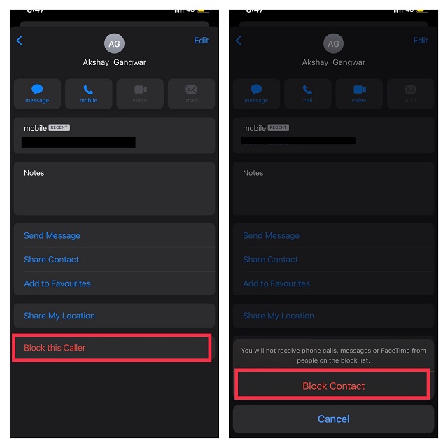 how do i block a phone number in my iphone