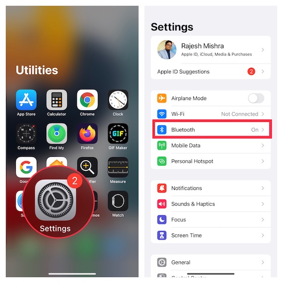 Bluetooth settings on iPhone