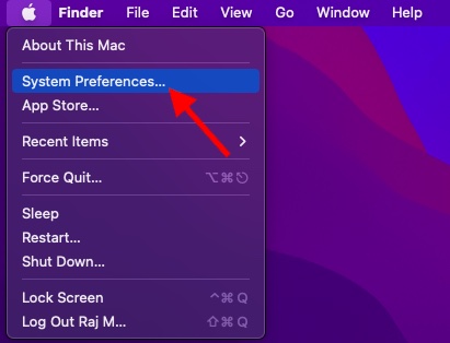 Head to your Apple menu and choose the System Preferences option