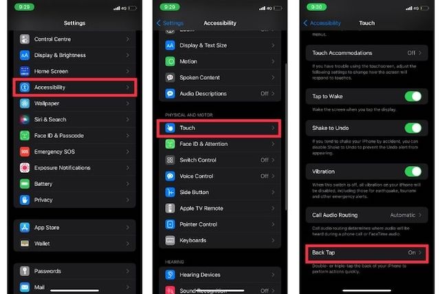 Choose back tap in Accessibility setting on ios