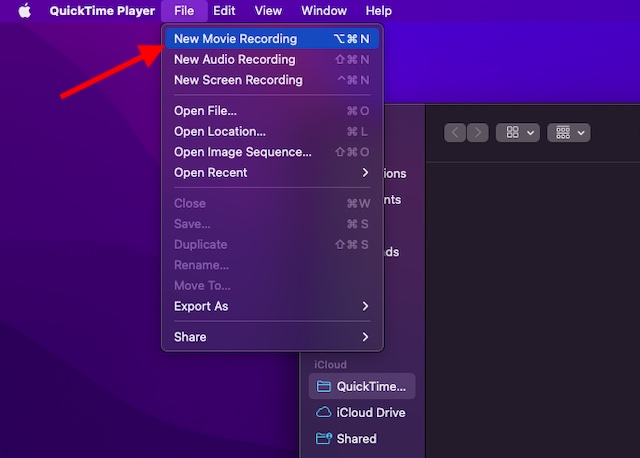Choose new movie recording on iPhone