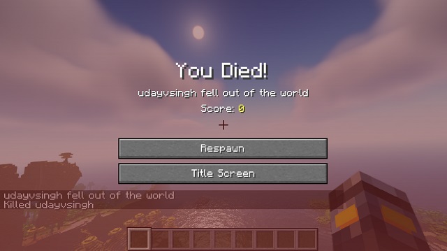Death Screen on Minecraft Java