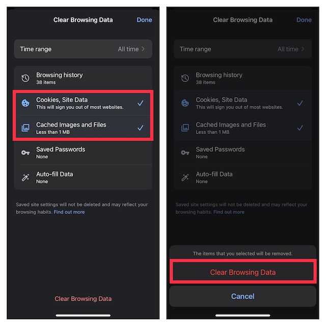Delete cache in Google Chrome on iPhone
