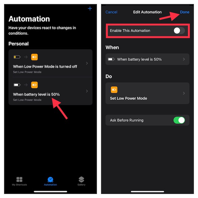 Disable an automation on iPhone