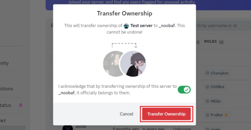 Discord Confirm Ownership Transfer