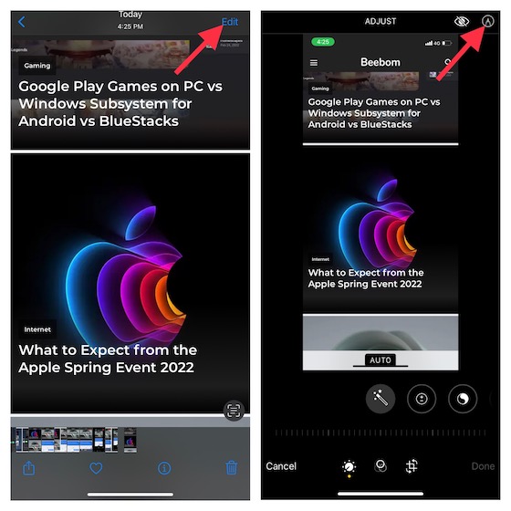 Edit screenshots on iOS