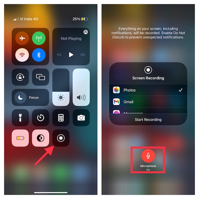 Enable microphone for screen recording on iOS