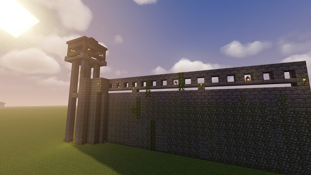 Finished castle boundary in day - How to Build a Castle in Minecraft