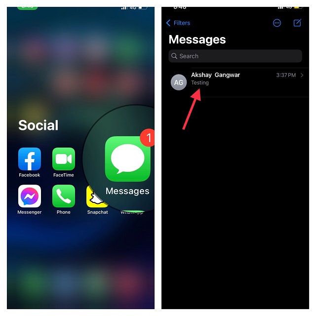 Launch the message app and head over to the person