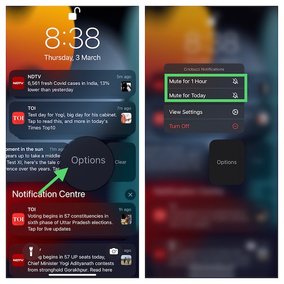 Mute Notifications on iPhone from Notification Center 