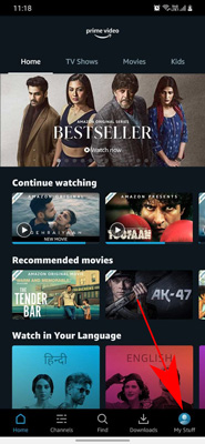 open my stuff on prime video smartphone application