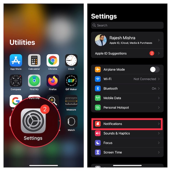 Notification settings on iOS