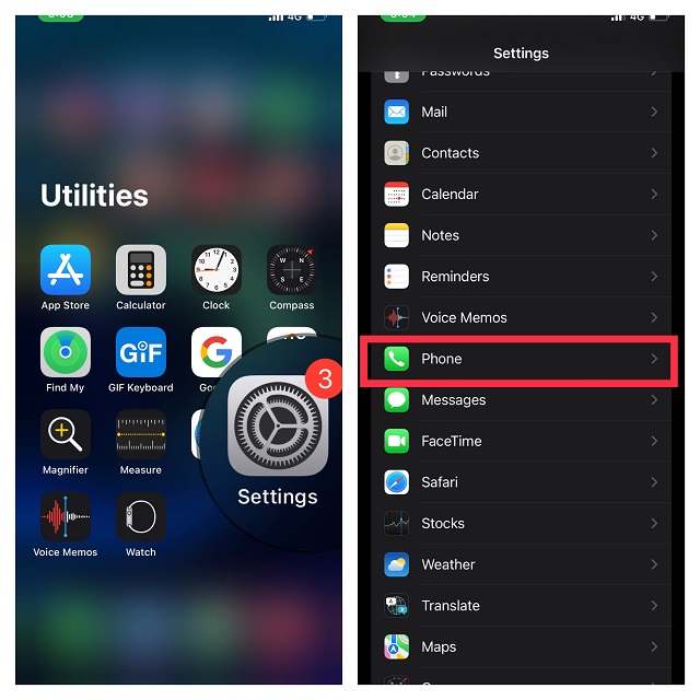 Open Settings App and Select phone