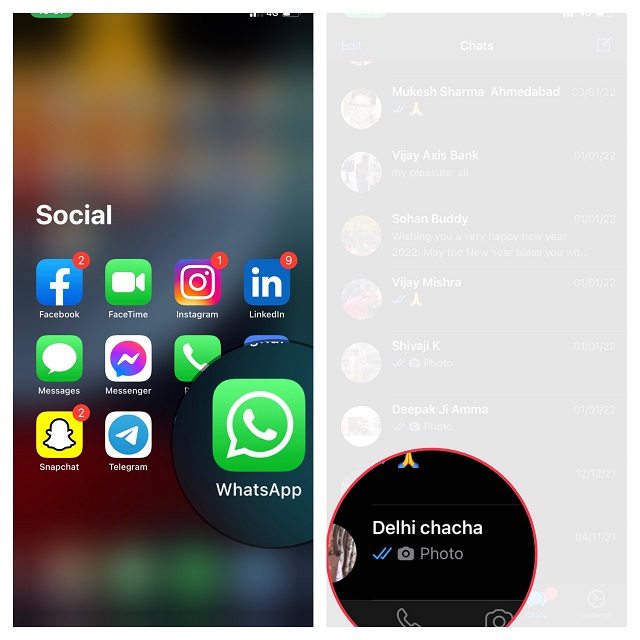 Open whatsapp and navigate to contacts