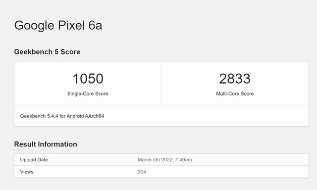 Pixel 6a geekbench listing scores