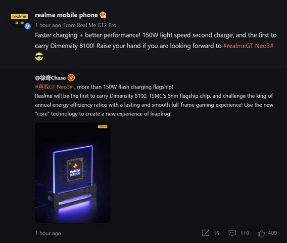 realme confirms MediaTek Dimensity 8100 for GT Neo 3