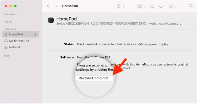 Restore HomePod using Mac or PC