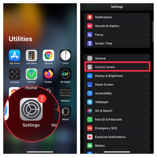 Select Control Center on iOS